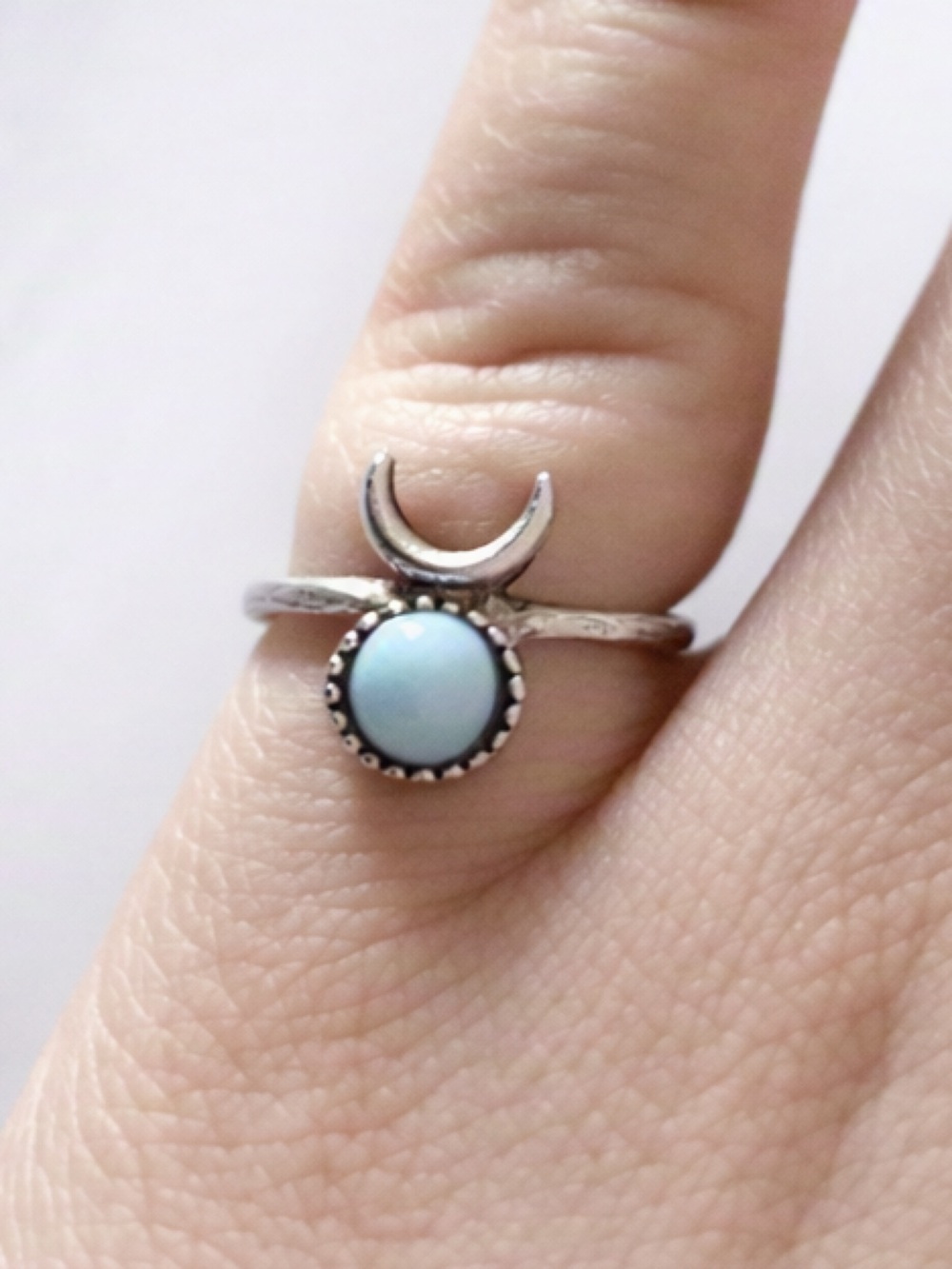 5/$25 Silver Moon and Light Blue Stone Ring Size 5 - Women Jewelry